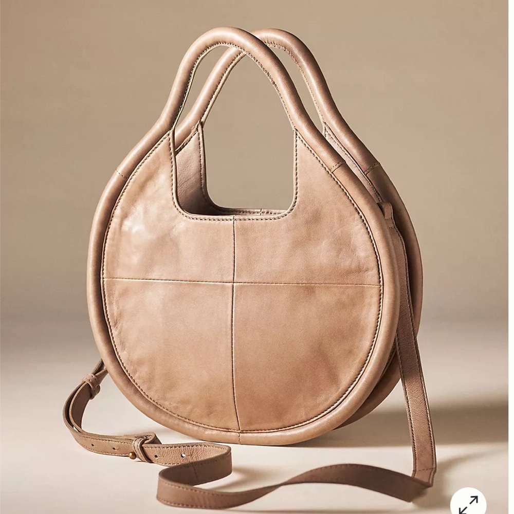 Anthropologie Round Leather Crossbody Bag in Taupe